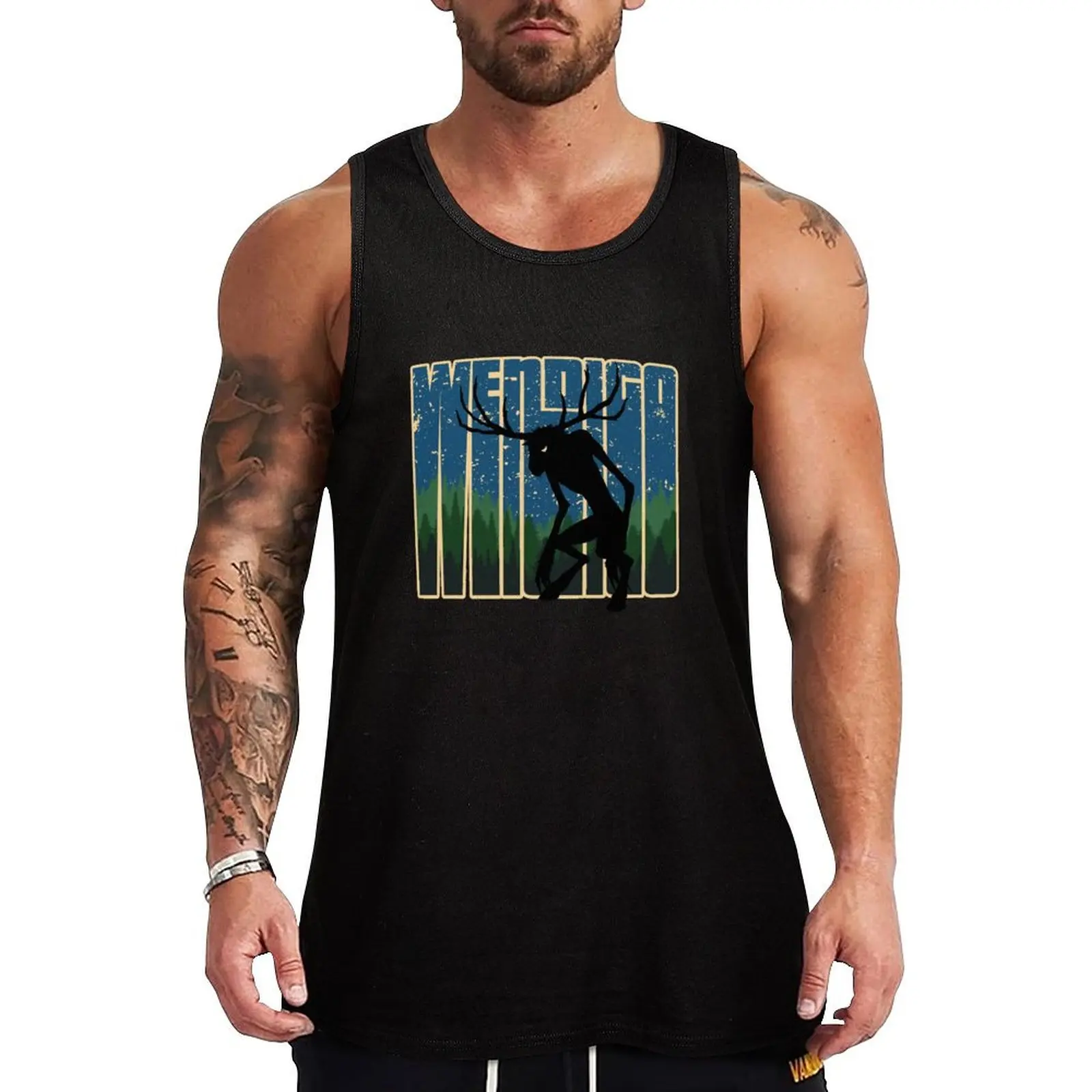 Retro Wendigo - Cool Vintage Cryptid Cartoon - Original Artwork Tank Top Urban Casual Tank Top Streetwear Sleeveless Shirt