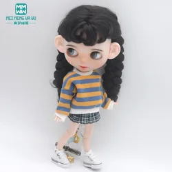 Ropa para muñeca, conjunto de tres piezas a rayas, sudadera a la moda, se adapta a 28-30cm, accesorios Blyth Azone OB22 OB24