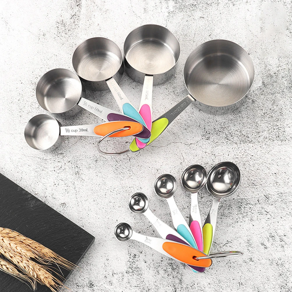 

10 Pcs Cup Baking Supplies Set Reusable Silicone Stainless Steel Stackable Kitchen Jugs Practical Baking Supplies
