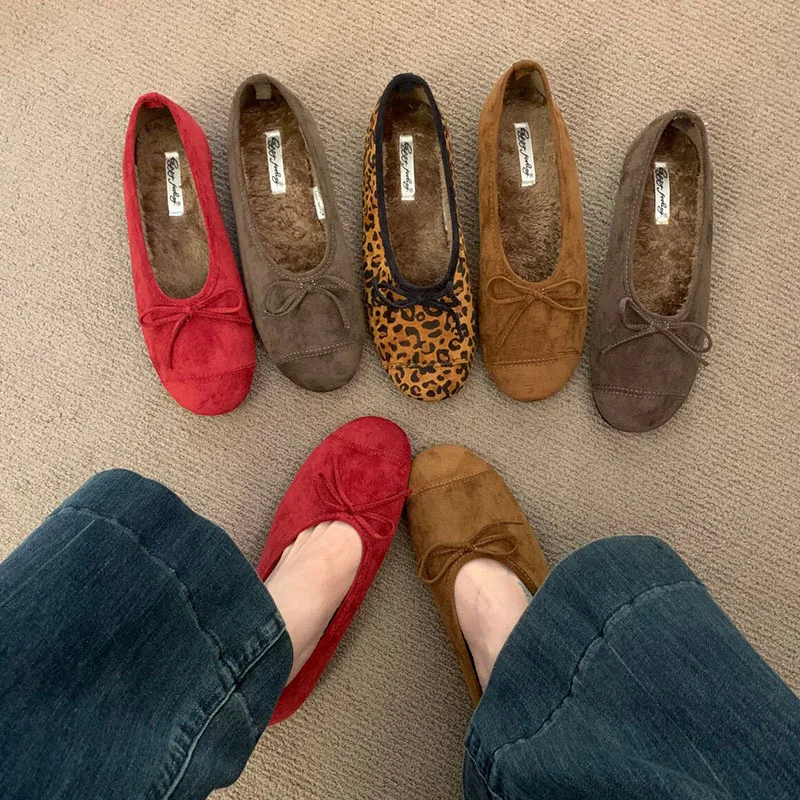Modische Ballerinas mit runder Spitze für Damen, warme, lässige Damenschuhe, Pelzschuhe für Damen, neues Schuhwerk – Detail 8