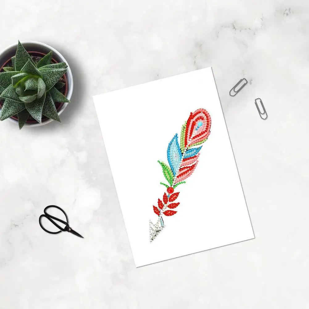 우아한 깃털 다이아몬드 아트 북 마크, 생생한 색상, 다이아몬드 페인팅 북마크, 가정 학교 용품, 1 세트