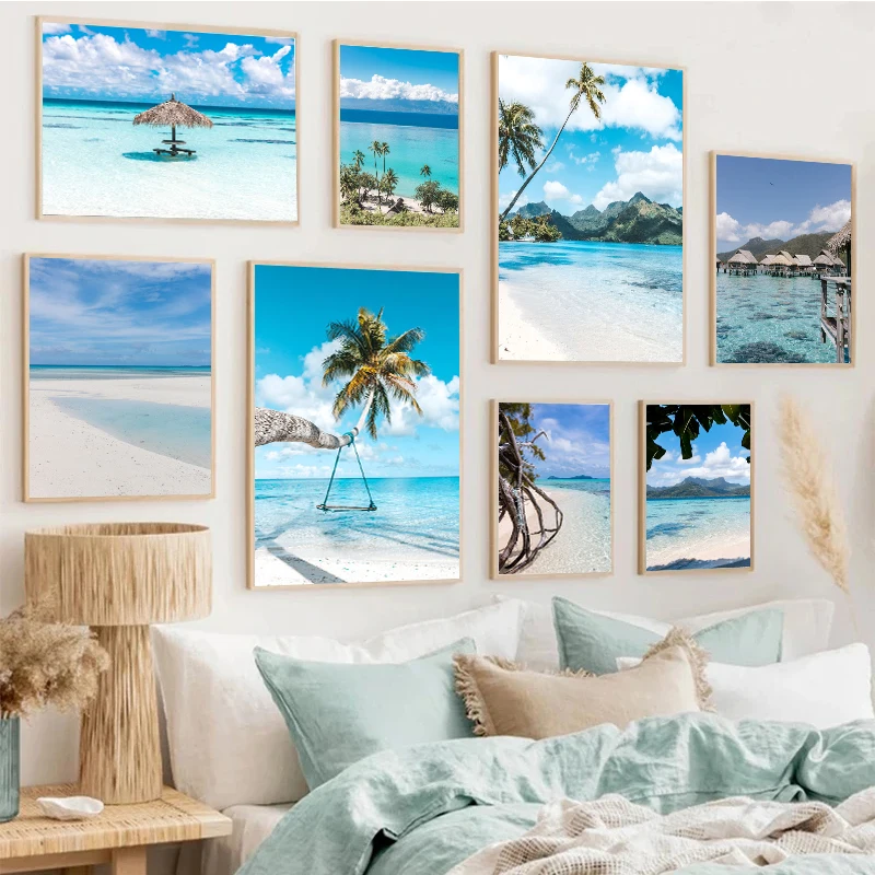 Polynesia Blue Paradise Landscape Poster Nordic Beach Sea Ocean Wall Art Canvas Print Painting Summer Picture for Home Decor