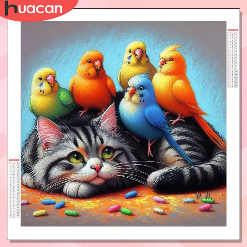 HUACAN Diamantmalerei 5D Vogel Katze Tier Diamant-Mosaik Neuheit 2026 Heimwanddekoration Komplettset Wohndekor Strass