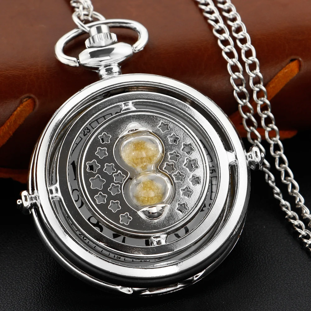 New Silver Time Hourglass Quartz Pocket Watch Vintage Gentleman Style Series Necklace Pendant Clock Commemorative Gift