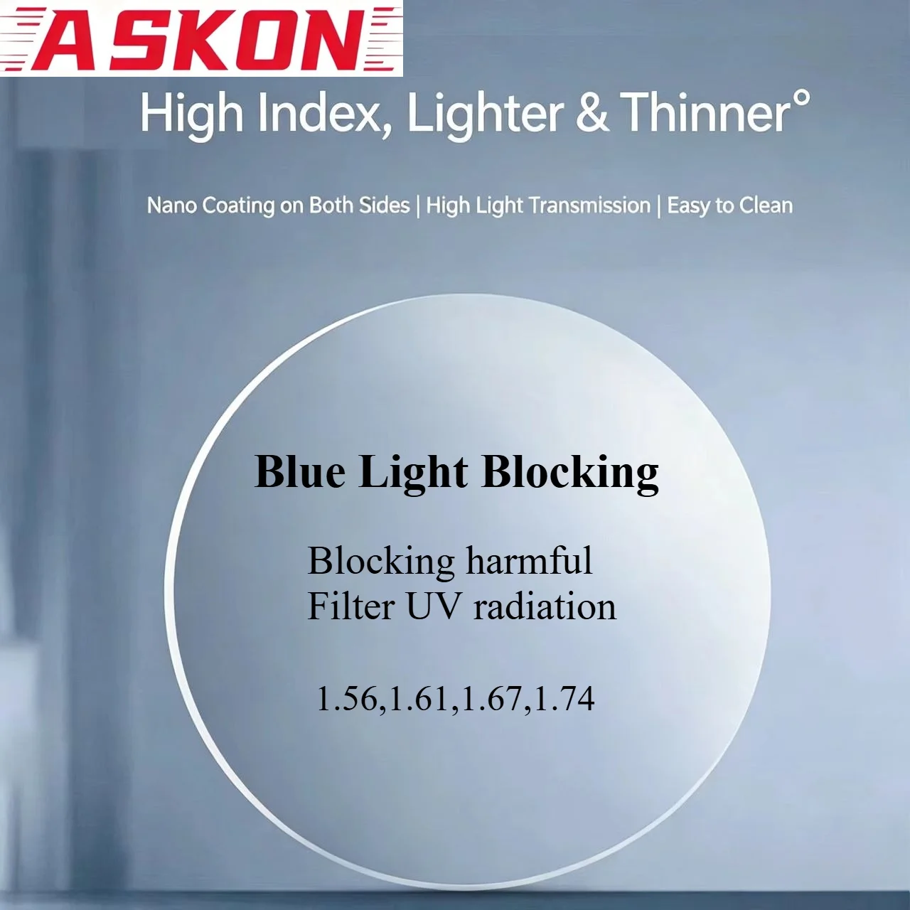 ASKON1.56 1.61 1.67 1.74 Single Vision Prescription Lenses Blue Light Blocking For Computer Glasses Myopia Or Reading Presbyopia