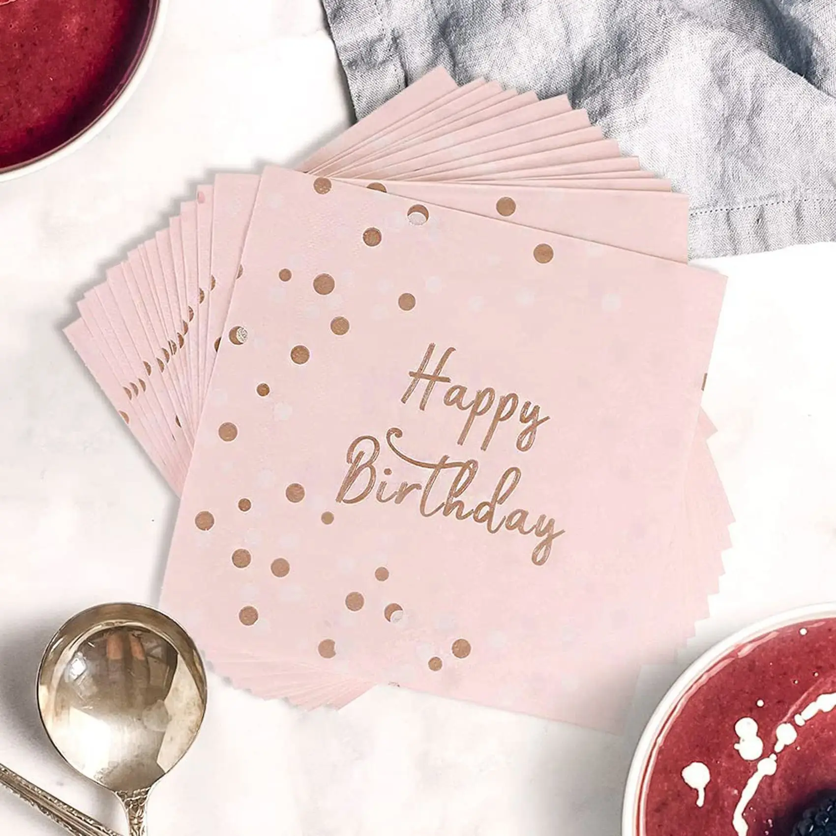 Servilletas de feliz cumpleaños para niños, de 3 capas servilletas de papel, decoración de mesa de oro rosa, Decoración de cumpleaños