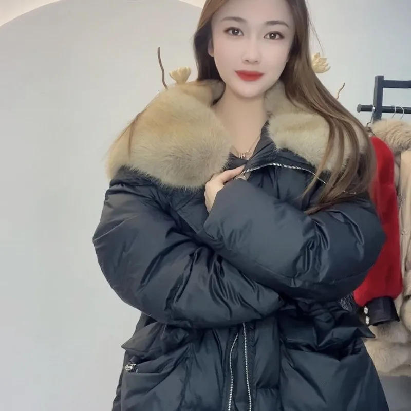 2025 Thermal Down Jacket New Large Size Casual Jacket Imitation European Mink Fur Collar Thickened  Jacket Winter High Street