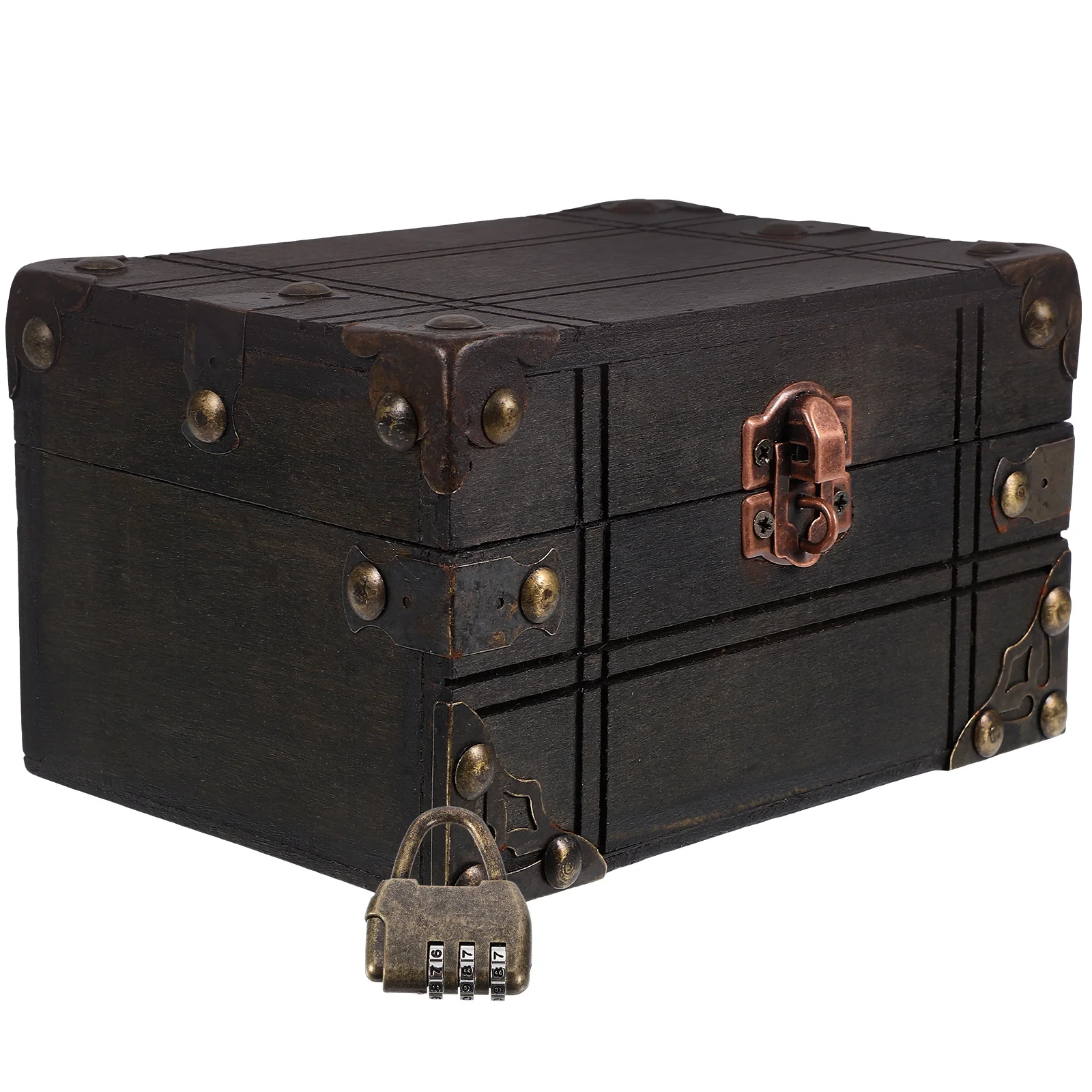 

Wooden Vintage Treasure Box Jewelry Storage Chest Retro Style Three Digit Password Lock Jewelry Organizer Decor