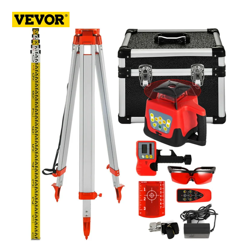 VEVOR 500m gamma di livelli Laser rotanti raggio rosso autolivellante automatico con treppiede e personale