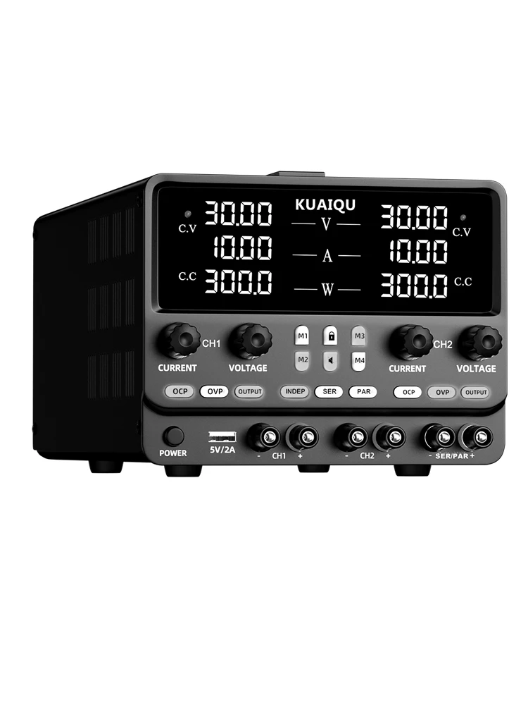 KUAIQU 4-in-1 30V 10A 300W Dual-DC-Netzteil mit INDEP/SER/PAR-Funktion, Tischspannungsregler, OCP/OVP/Speicherfunktion, Schaltnetzteil 5V/12V/24V/48V/60V, einstellbar, RS-485/RS-232/USB für Reparatur