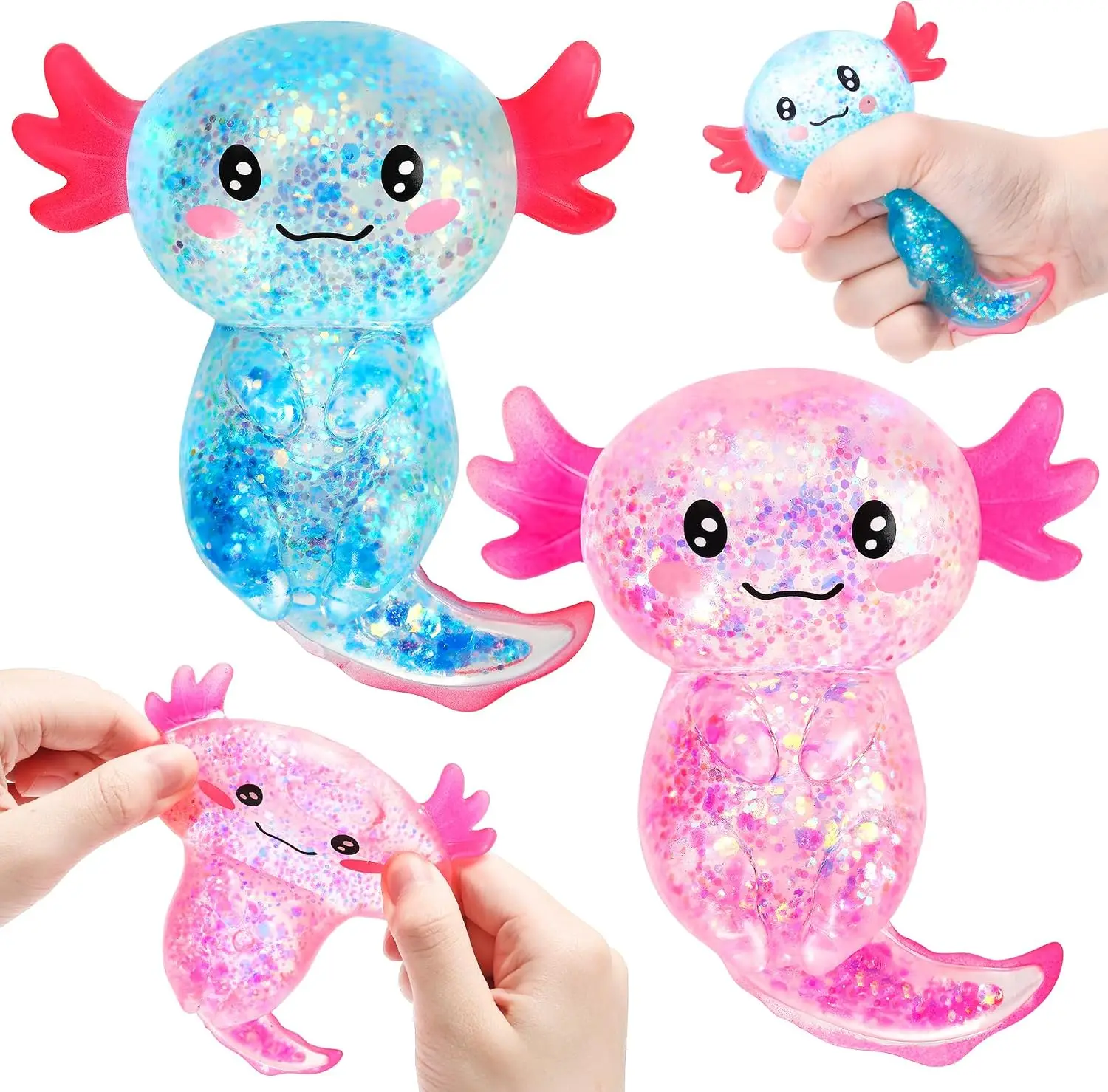 Glitter Axolotl Squishy, Slow Rising Squeeze Toy, Malt Sugar Glitter Axolotl Fidget Toy for Stress Relief for Kids Adults