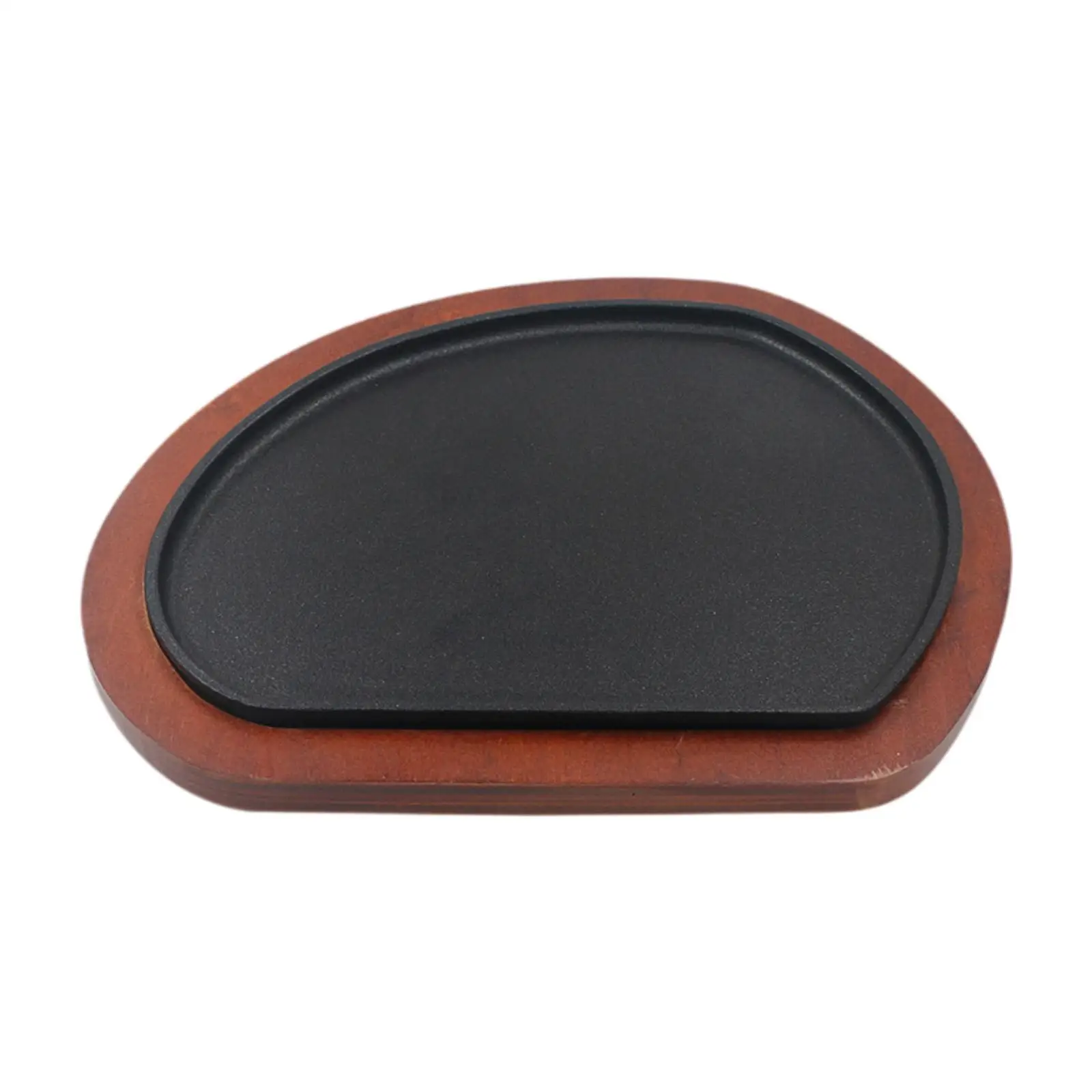 Cast Iron Steak Plate Wood Tray Barbecue Plate Fajita Server Plate Steak Serving Pan for Restaurant Camping Kitchen Home Picnic