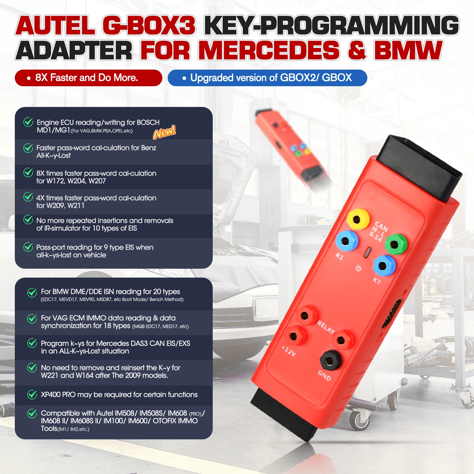 Autel G-BOX3 G-BOX2 Key Programming Adapter Realizes Fast Mode Tool For M-ercedes Benz/B-M-W Work with IM508 PRO/IM608 II/IM608