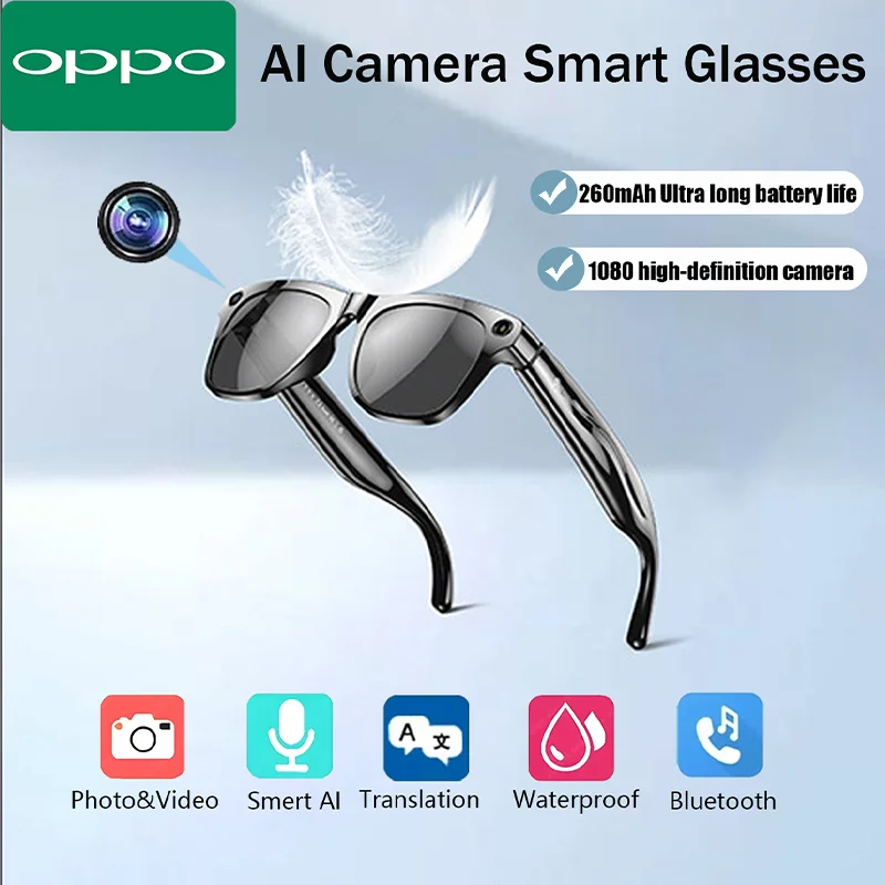 

OPPO 4KHD AI умные очки GTP100mp многофункциональная камера записи голосового помощника перевод умные очки IP65 водонепроницаемые