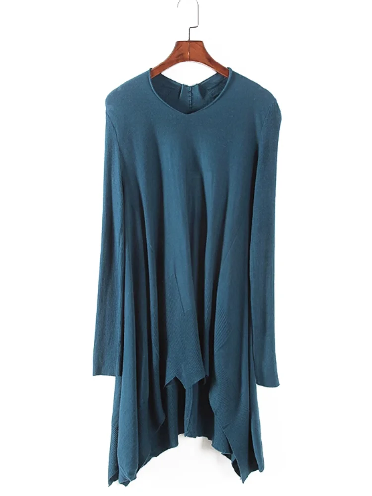 

Faionable Long Sve Knitted Sweater Base Layer Lazy Sle Women's Autumn Clothes round Ne Commute Pure Color Mid-Length