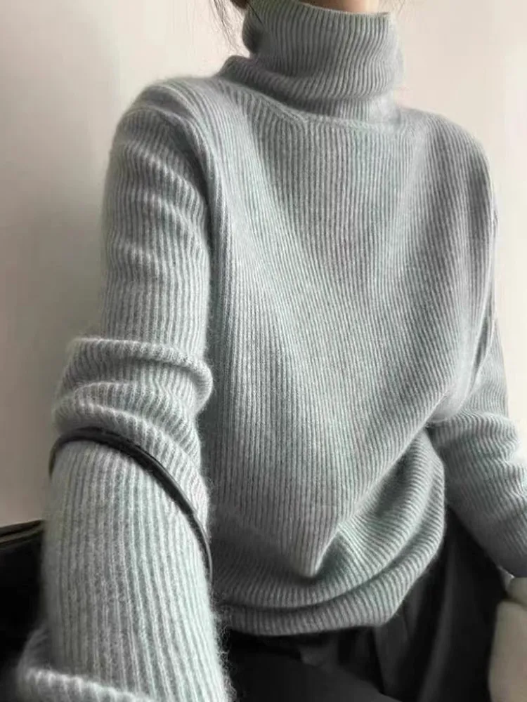 Turtleneck Cashmere Sweater Women 2024 Autumn/Winter New 100%Pure Wool Sweater Ladies Knit Korean Loose Pullover Female Clothing