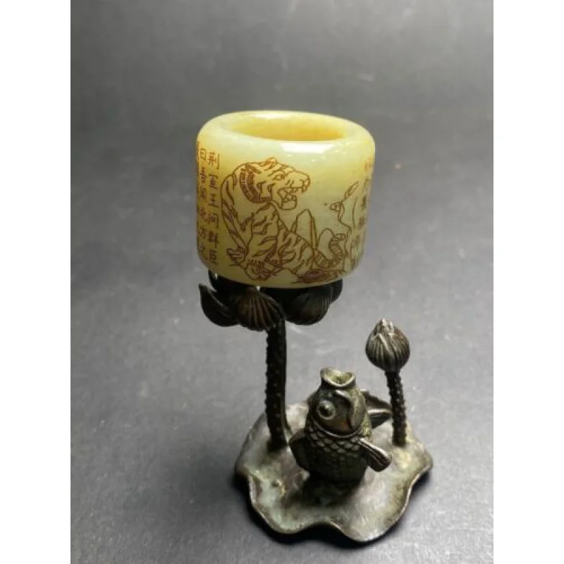 

Chinese Collection Natural HADAY Jade Hand Carved Tiger Finger Ring 42G