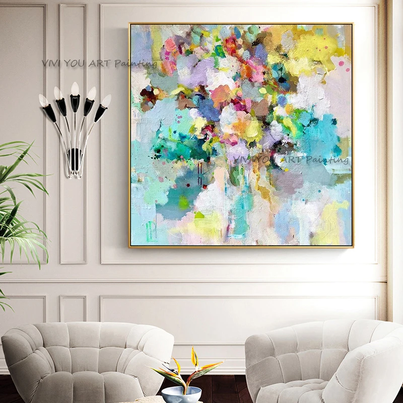 Newest Handmade Abstract Oil Painting Modern Porch Knife Mural Artwork Simple Oil Picture Shadow Green Yellow Room Decor Gift