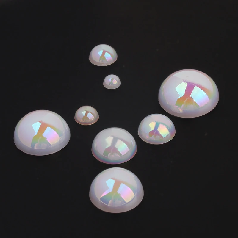 20pcs Colorful Mermaid Ji Pearl Round Half Patch Flat Bottom Acrylic Phone Case Diy Accessories Handmade Materials