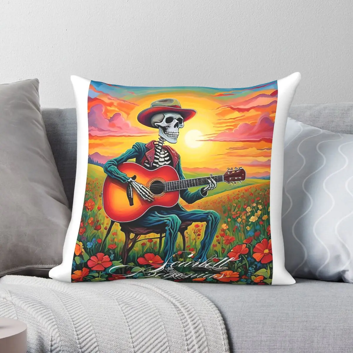 Grateful Dead Scarlet Begonia Kissenbezug, Polyester, Leinen, Samt, bedruckt, mit Reißverschluss, dekorativer Kissenbezug für das Auto