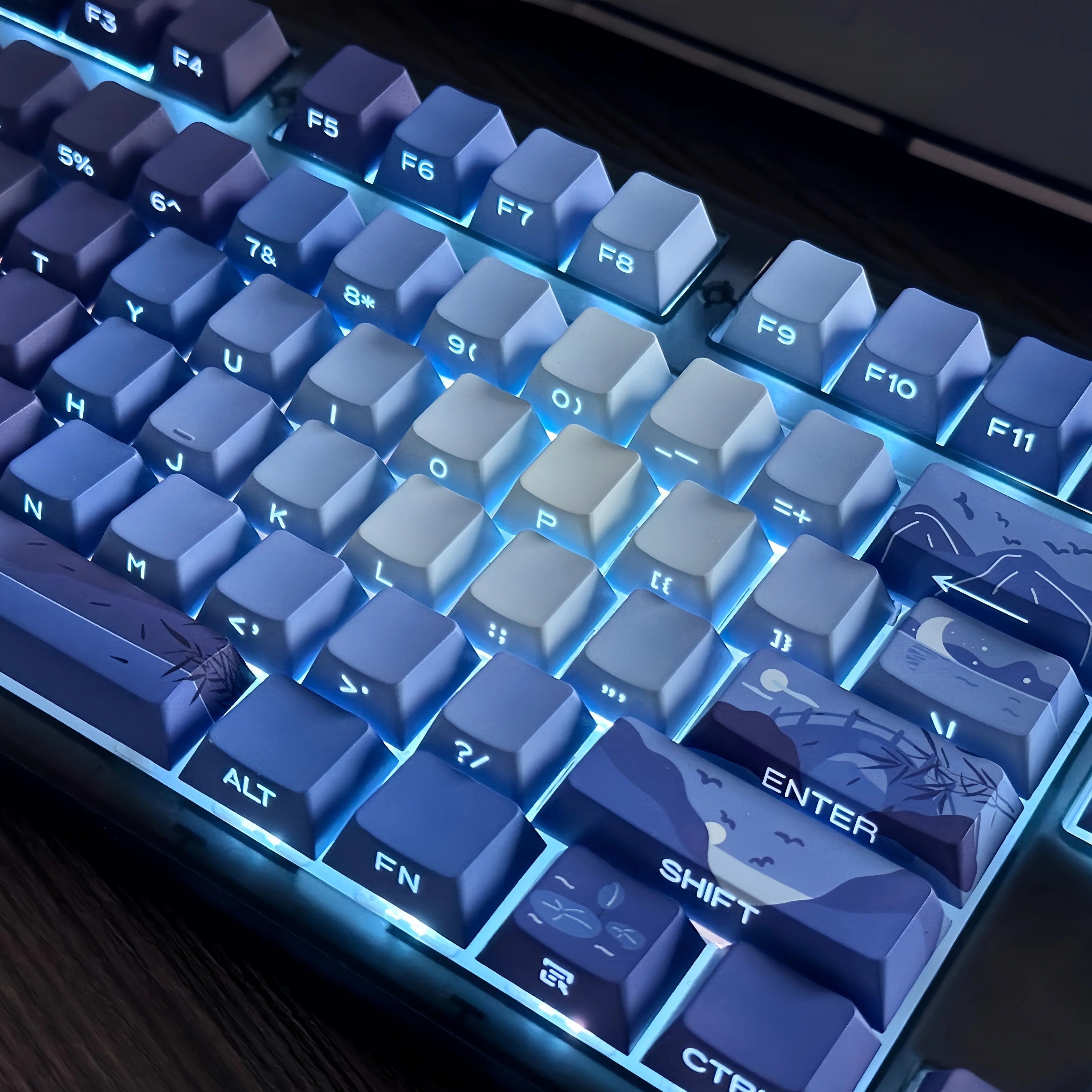 

130 Keys Side-lit Shine Through Keycaps Bright Moon Cherry Profile Dye Sub PBT Keycaps for MX Switches Mechanical Keyboard
