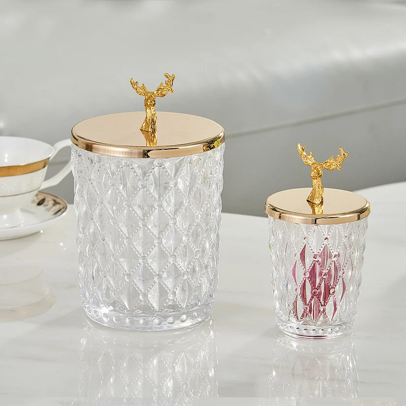 

Decorative Golden Deer Food Storage Jar Clear Glass Candy Pot with Lid Glass Jar Candle Jars with Lid Wholesale