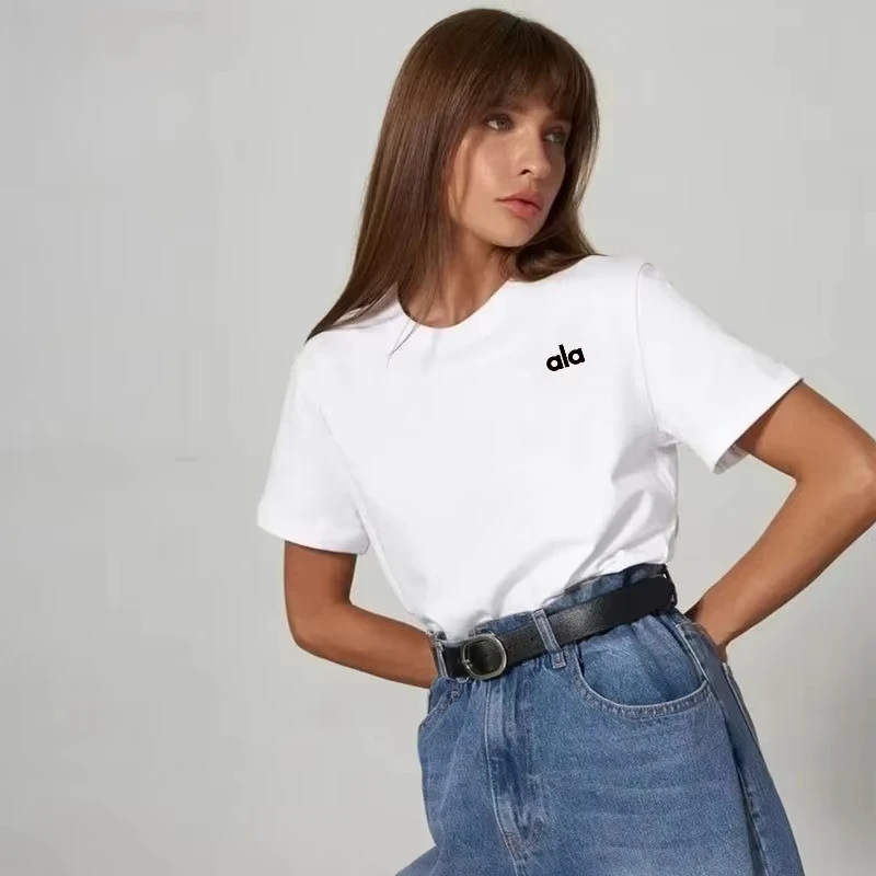 Printemps/été 2026 Sports américains Simple mode d'été loisirs maison déplacements polyvalent col rond manches courtes coton T-shirt