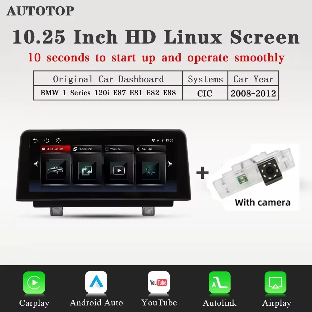 Draadloze CarPlay Android Auto Multimedia Speler voor BMW 1 Serie E87 E81 E82 E88 2004-2012 CIC Zonder Scherm YouTube GPS Autoradio - afbeelding 1