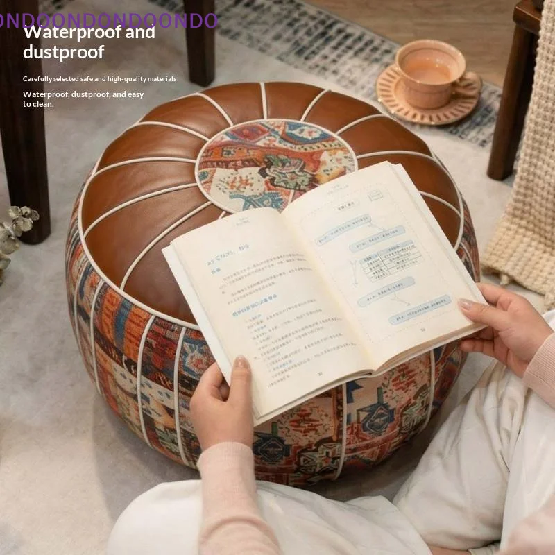 Pouf bohème en cuir PU 53x35cm, brodé, artisanal, ottoman de rangement doux, repose-pieds, décoration intérieure, coussin non rembourré en cuir artificiel