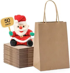 50Pcs Paper Gift Bags, Shopping Bags with Handles, Heavy Duty Bulk Paper Bags for Birthday Party Favors,Shopping, Retail