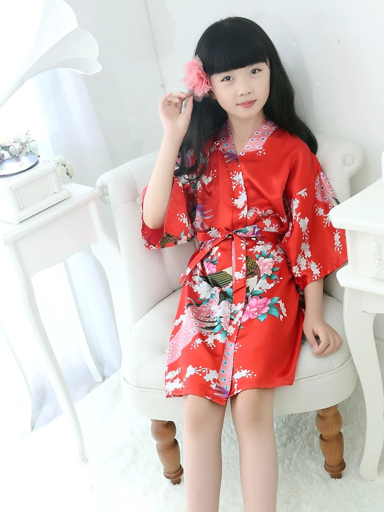 Children Traditional Japanese Pajamas Robe Kimono Haori Yukata Nightgown Japan Style Soft Gown Sleepwear Obi Outfits Girls Robe