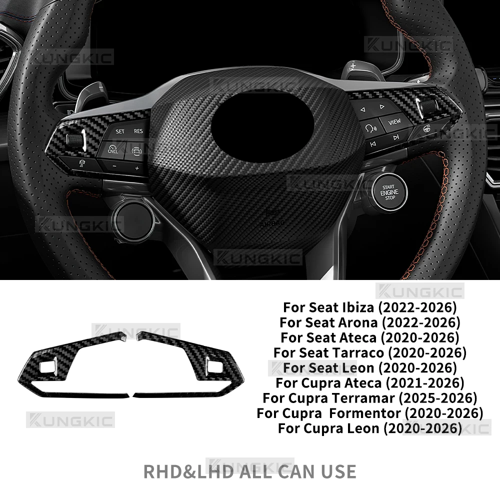 Real Dry Carbon Fiber Trim Voor Seat Cupra Formentor/Cupra Leon (2020 2021 2022 2023 2024 2025 2026),Cupra Ateca (2021-2026),For Cupra Terramar (2025-2026) Auto Stuurwiel Frame Decor
