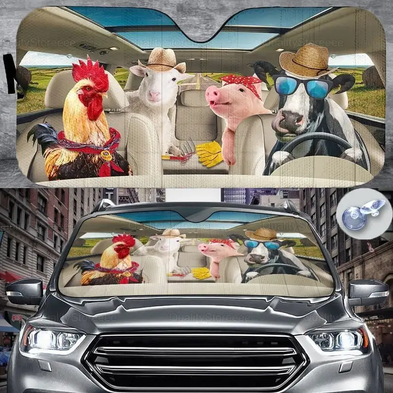 

Chicken, Pig, Cow & Sheep Car Accessory, Farm Car Decoration, Farm Car Sun Shade, Gift For Him, Car windshield shade ZPT062109A3