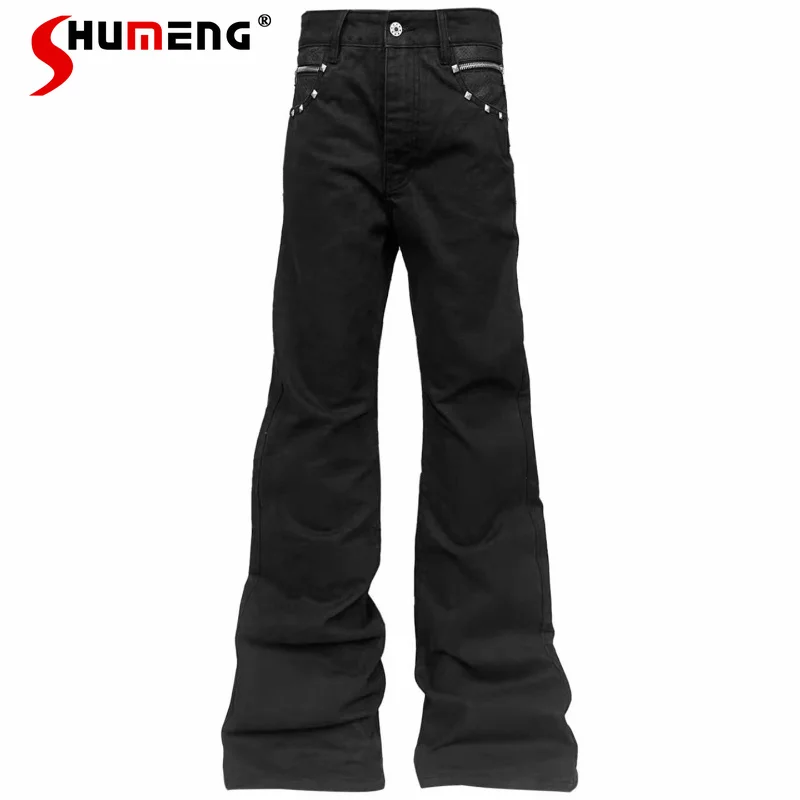 

Men's 2026 Four Seasons Wear Fashion Pocket Decorative Jeans Metal Rivet Handsome Stylish Denim Pants Zipper Chic Denim Trousers