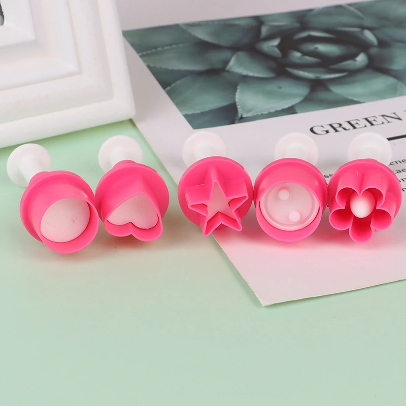 5Pcs Cookie Cutter Cake Mold Star Button Plum Heart Plunger Biscuit Fondant DIY Stamping Mould Pastry Cakes Decor Baking Tool
