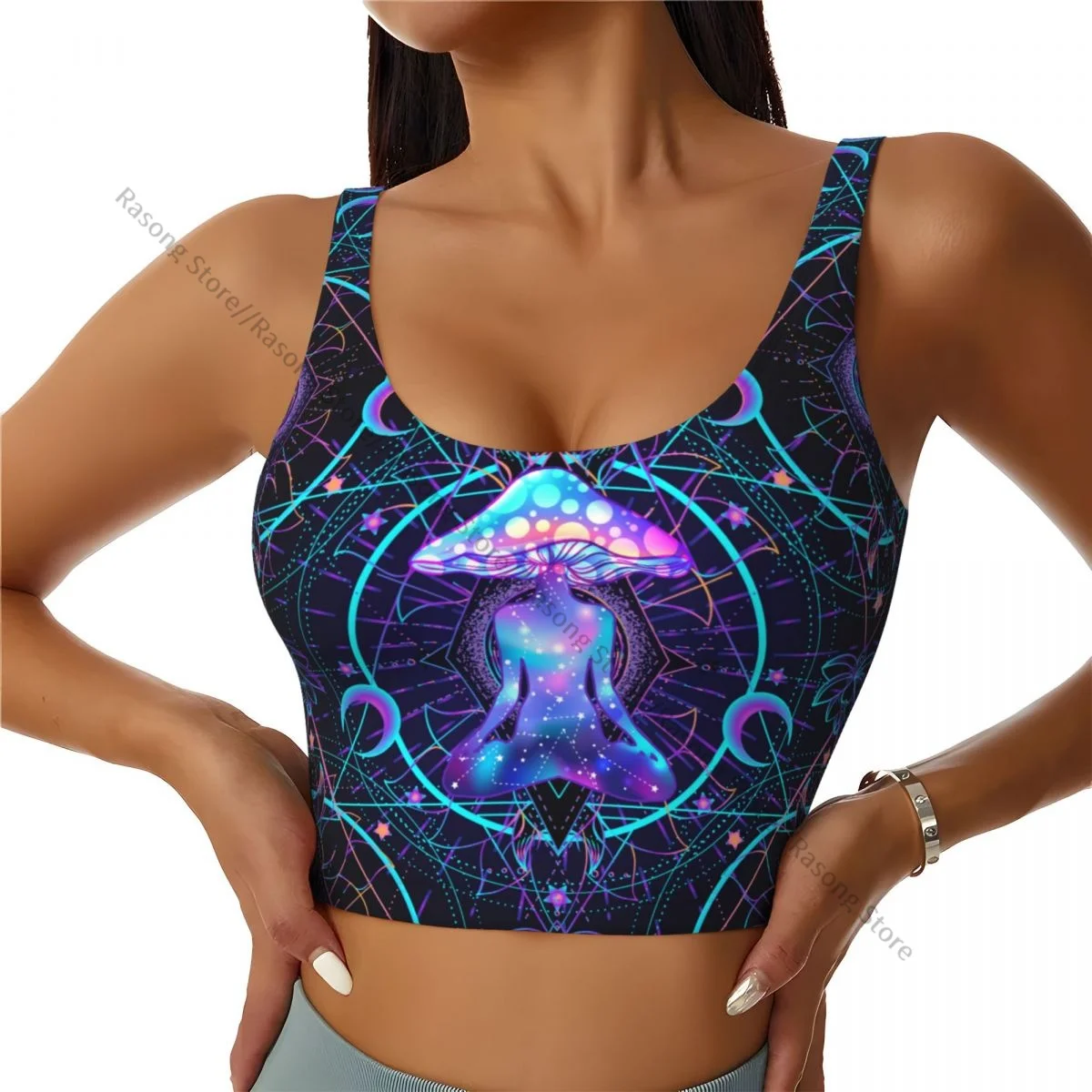 Women Sexy Sports Vest Esoteric Art Mushrooms Geometry Female Streetwear Sport Lingerie Tee Crop Top