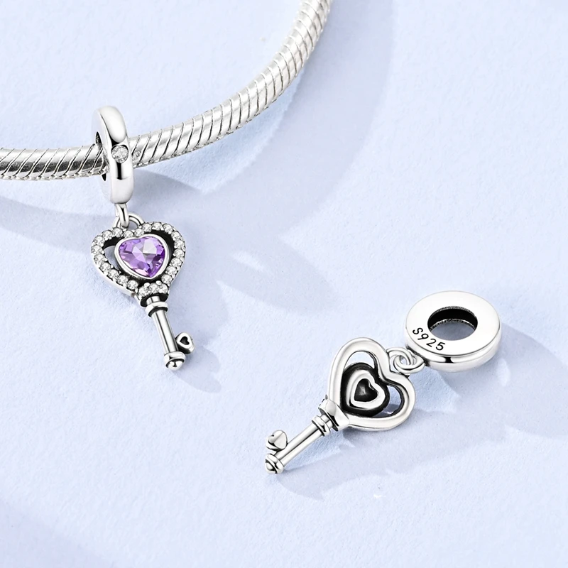 Neue 925 Sterling Silber Charms Perlen Schlüssel Löwe Mond Affe Katze Kuchen Anhänger Passend für Original Armband Damen Mädchen DIY Schmuck Geschenk – Detail 13