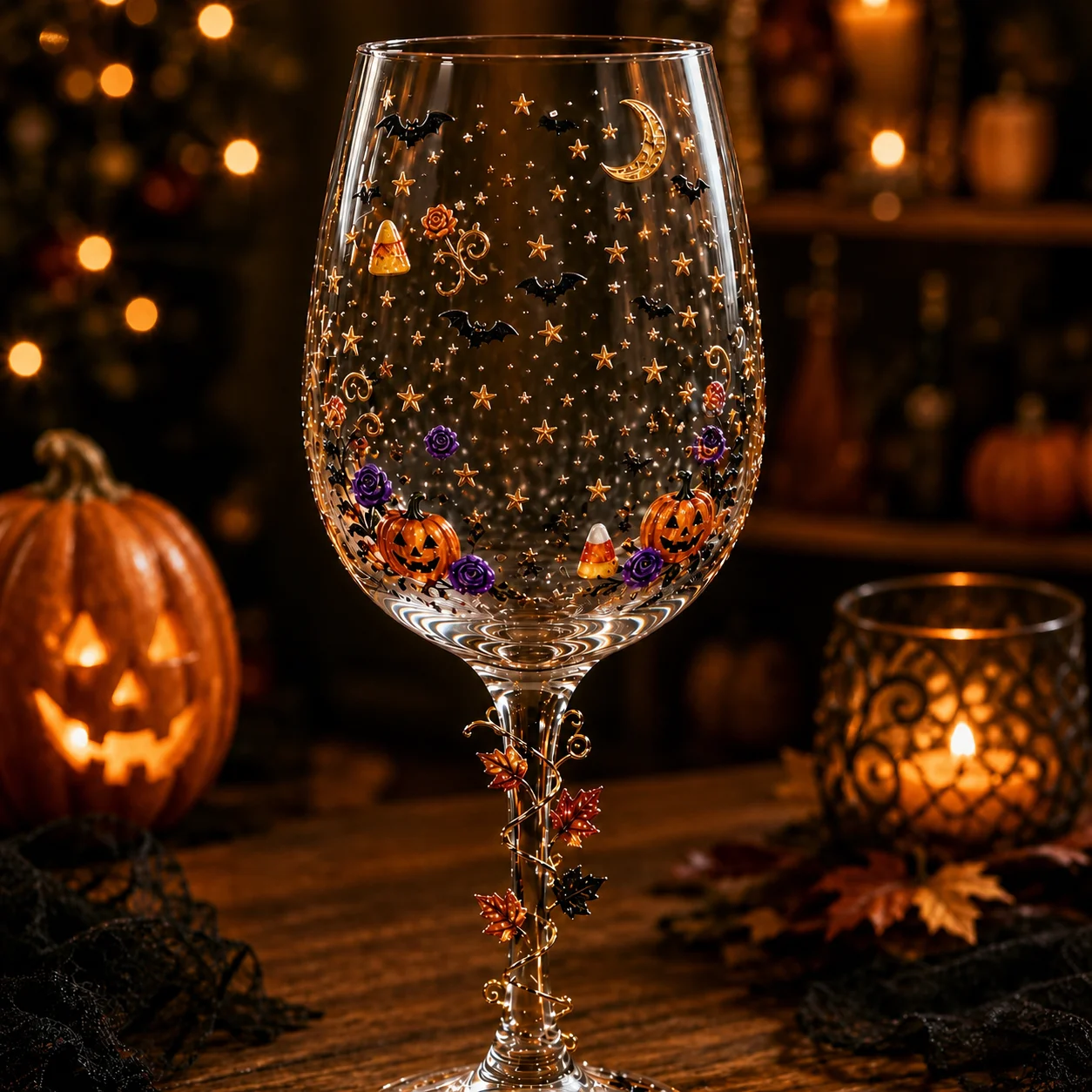 Borosilicate Glass Goblet Spooky Stemmed Wine Glass Printed Glass Goblet Smooth For Halloween Party Red Wine Holiday Tabletop
