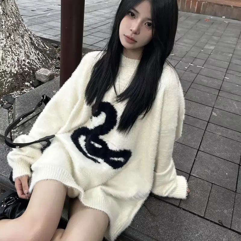 Retro Oversized Knitwear for Men Autumn Winter Large Size 300 Pou Couples round Ne Baseball Collar Long Sve Loose Fit