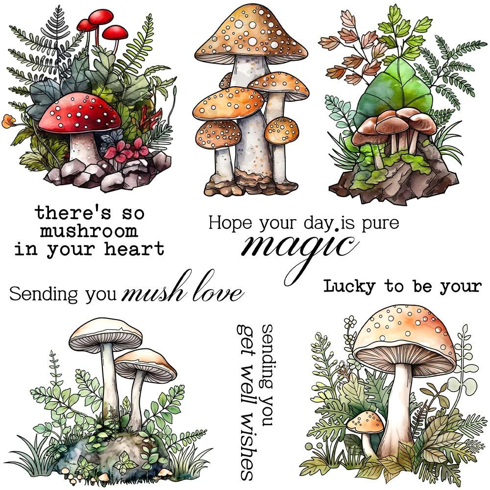 Mangocraft Autumn Nature Mushrooms Cutting Dies Clear Stamp DIY Scrapbooking Supplies Metal Dies Silicone Stamp Cards Albums