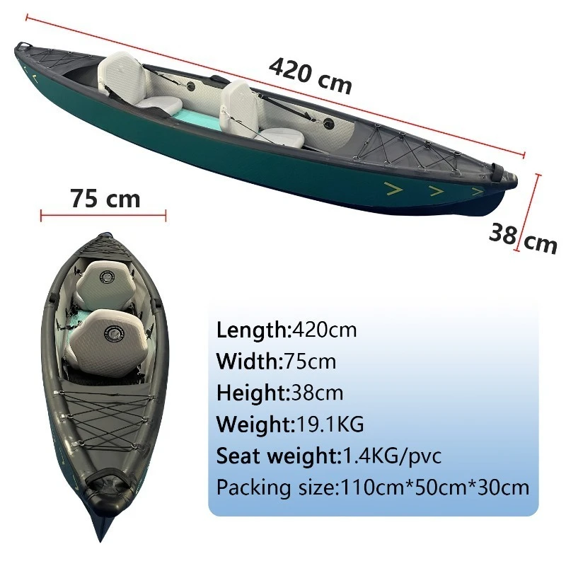 New Design 4.2m Portable Inflatable Kayak Canoe Reinforced PVC Material for Outdoor Fishing Boat for Lake and River Use