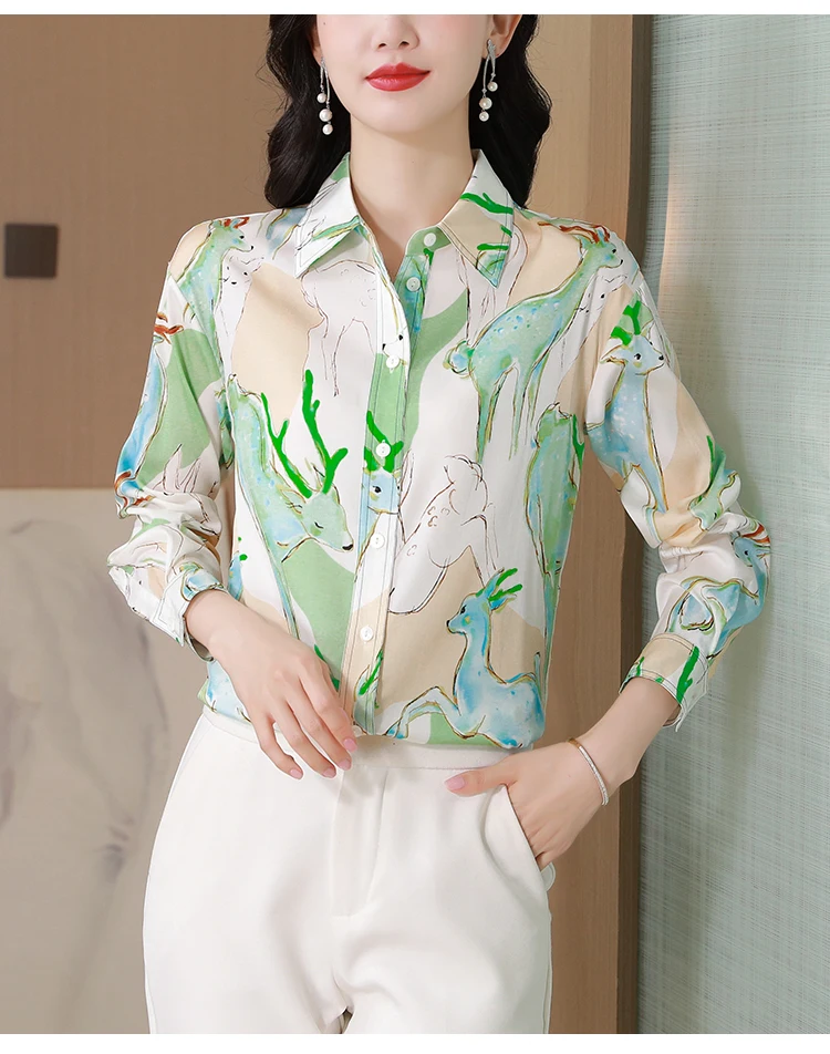 FANIECES S-3XL Women Faux Satin Shirts Spring Summer Long Sleeve Lapel Elegant Office Ladies Slim Blouses  Blusas Para Mujer