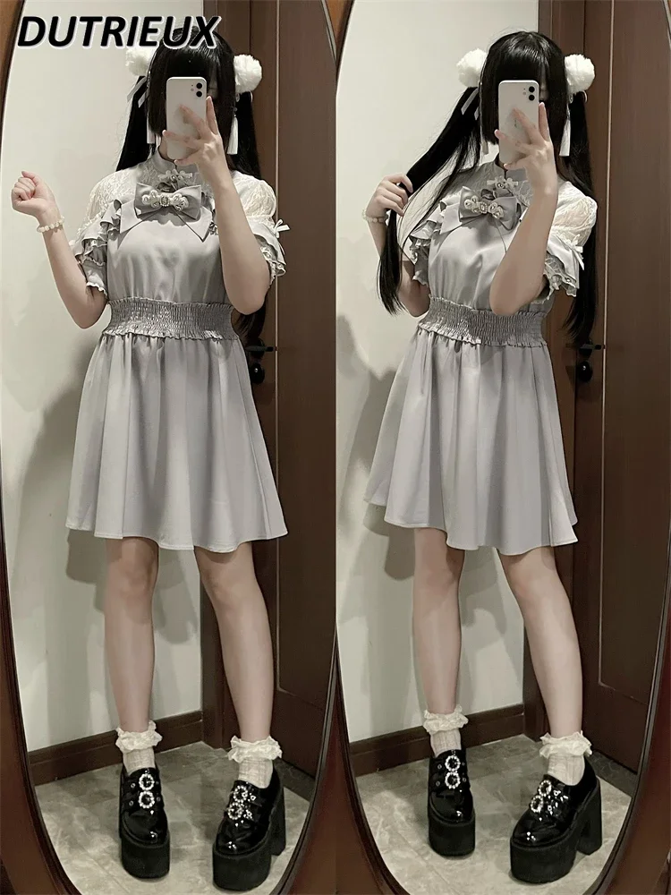 

Mine Series Mass-produced Girl Japanese Style Short-sleeved Dresses for Women Sweet Cute Off-the-shoulder Ladies Casual Dress