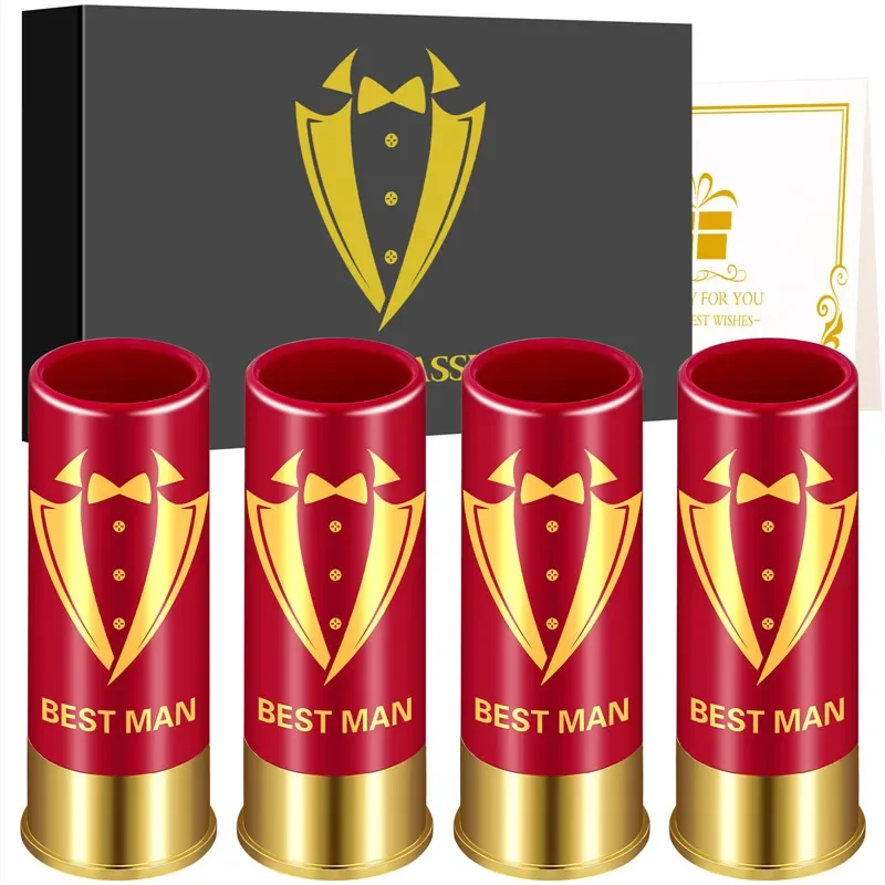 12GA Suit Small Bullet Shot Cups Best Man Design Plastic Shot Glasses for Groomsmen Man Wedding Party Gift Set