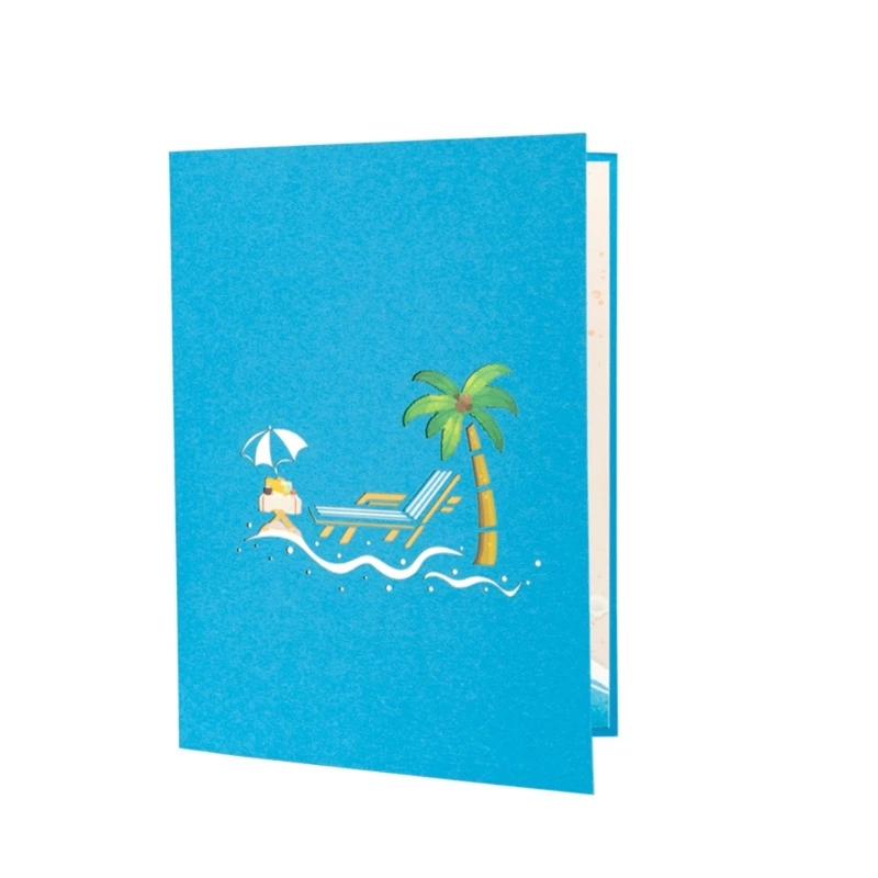 3D Popup Card Ocean Beach Palms Tree Vacation Greeting Card for Anniversary Fathers Day Birthday Retirement Card Gift
