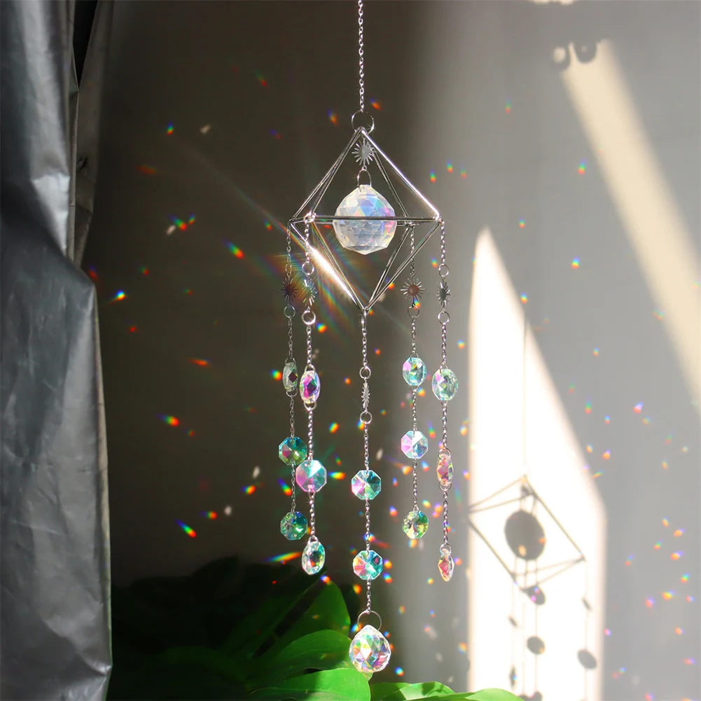 Crystal Wind Chimes Metal Prism Chaser Catcher Window Curtain Jewelry Home Decor