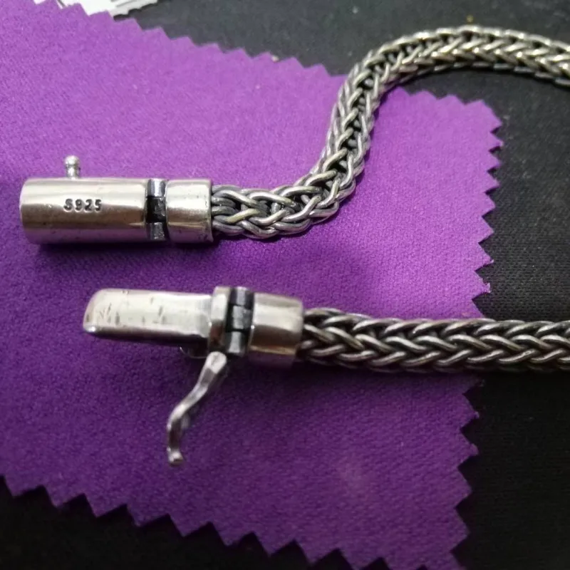 BOCAI New Pure S925 Sterling Silver Vintage Hand-Woven Twist Trendy Couple Personality Man Bracelet