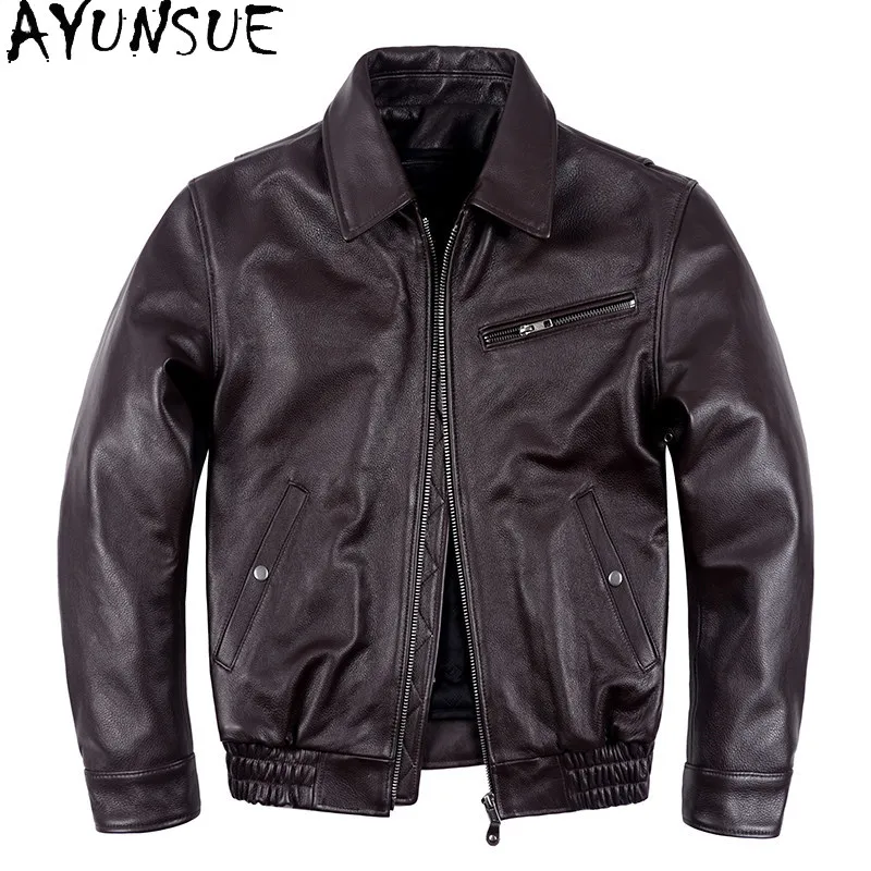 AYUNSUE 100% Real Cowhide Genuine Leather Jacket Men Autumn Winter Cotton-padded Leather Coat Detachable Liner casaco masculino