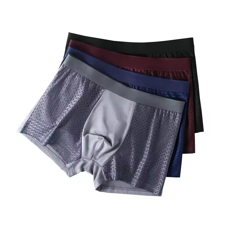 4pcs/set Men Underwear Male Thin Breathable Panties for Men's Ice Silk Underpant Mesh Sexy Square Corner Pants for Men's Shorts