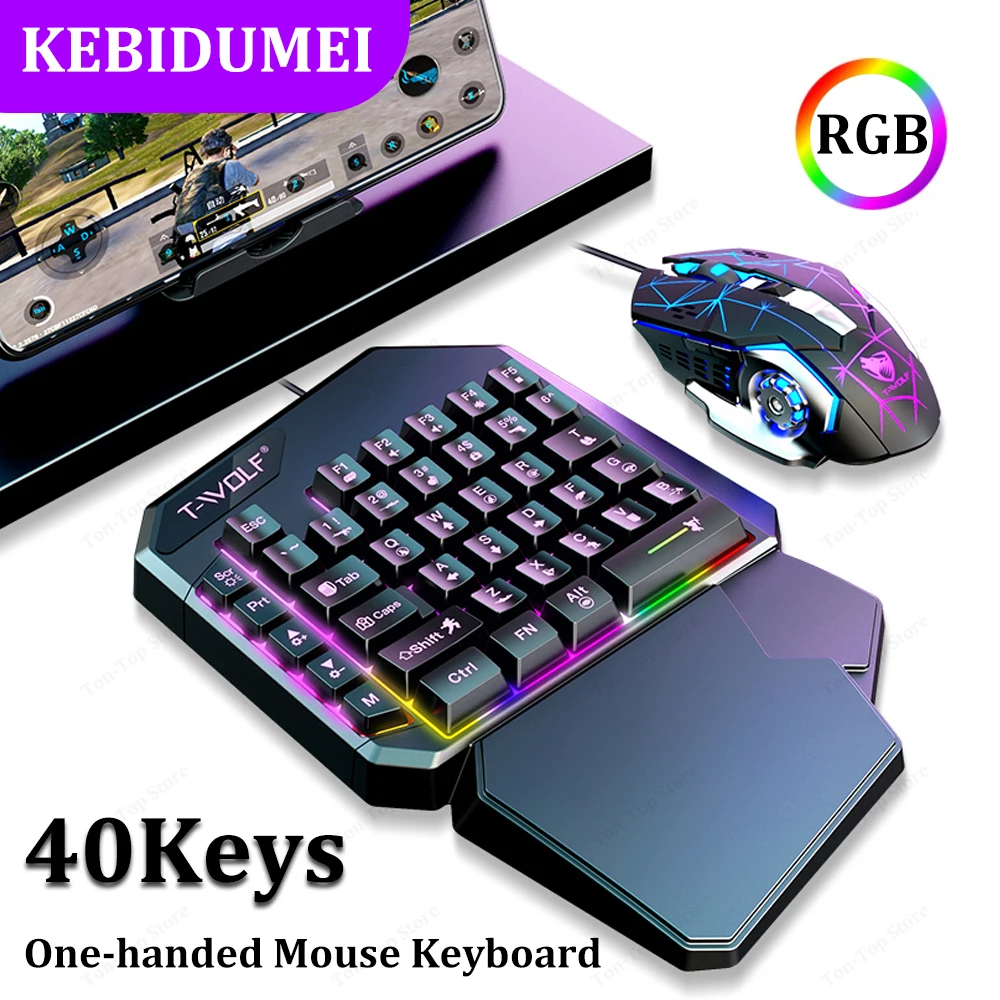 40 Keys RGB Keyboard Mouse Combos One-handed Game Keyboard Mouse Wired Keyboard Ergonomic Keyboard Mouse Kits Plug and Play